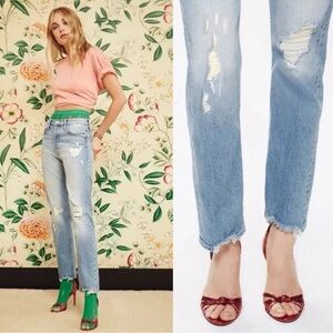 MOTHER Light Blue Distressed Ankle Jeans